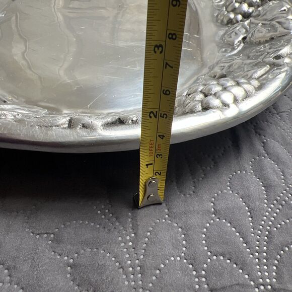VTG Mexican Pewter Grape & Vine Silver Tray Platter  Large Holiday Serverware - Picture 11 of 12